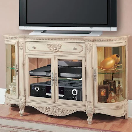 Roxbury Display Credenza with Curved Glass Doors and Traditional Carving Details